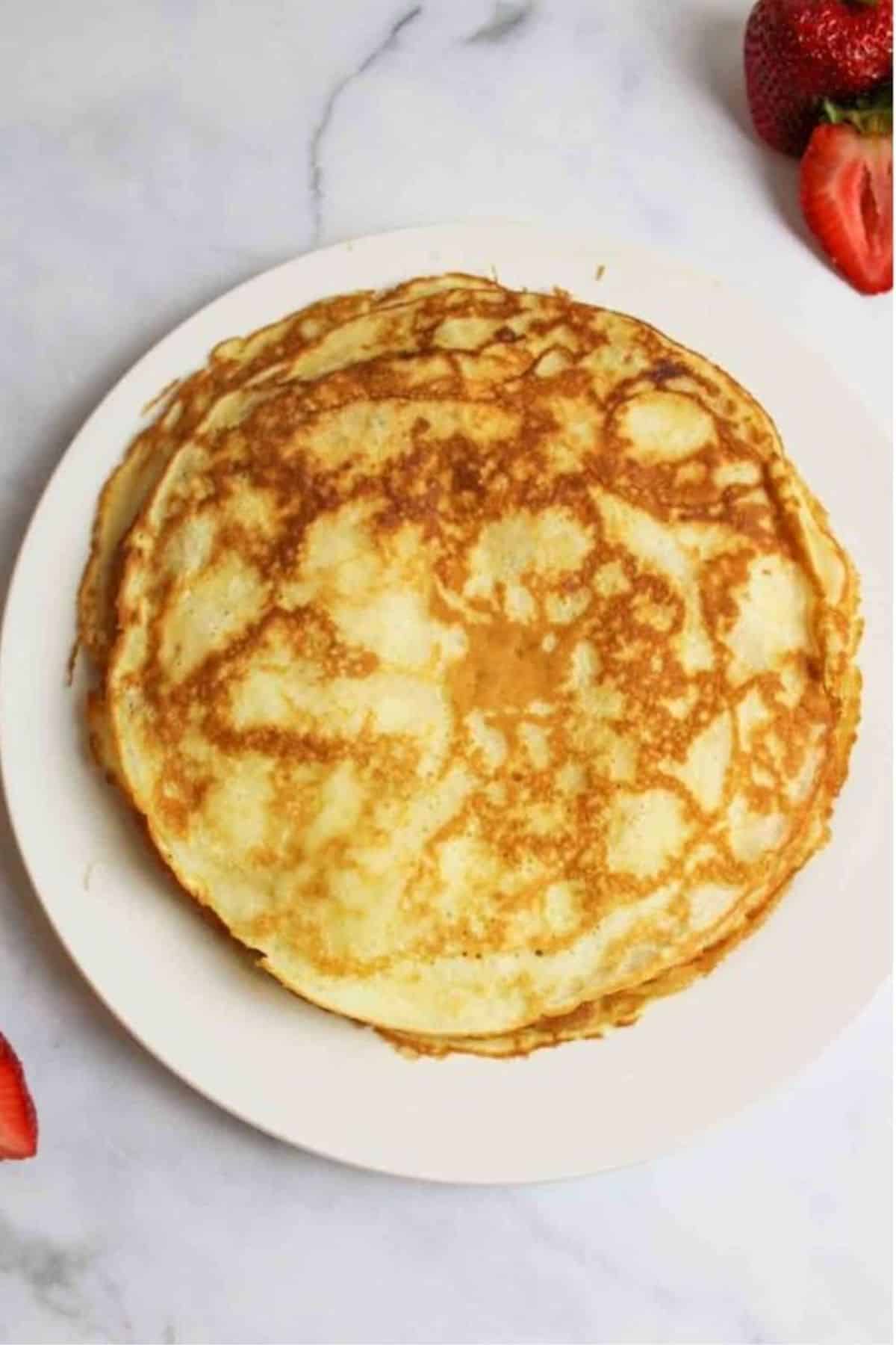 stack of crepes made with pancake mix.