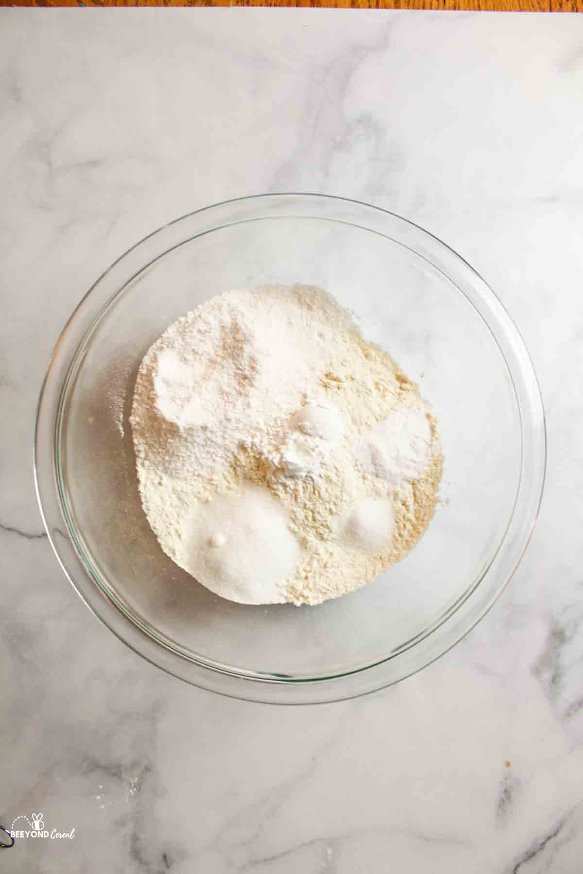 dry ingredients in a mixing bowl.