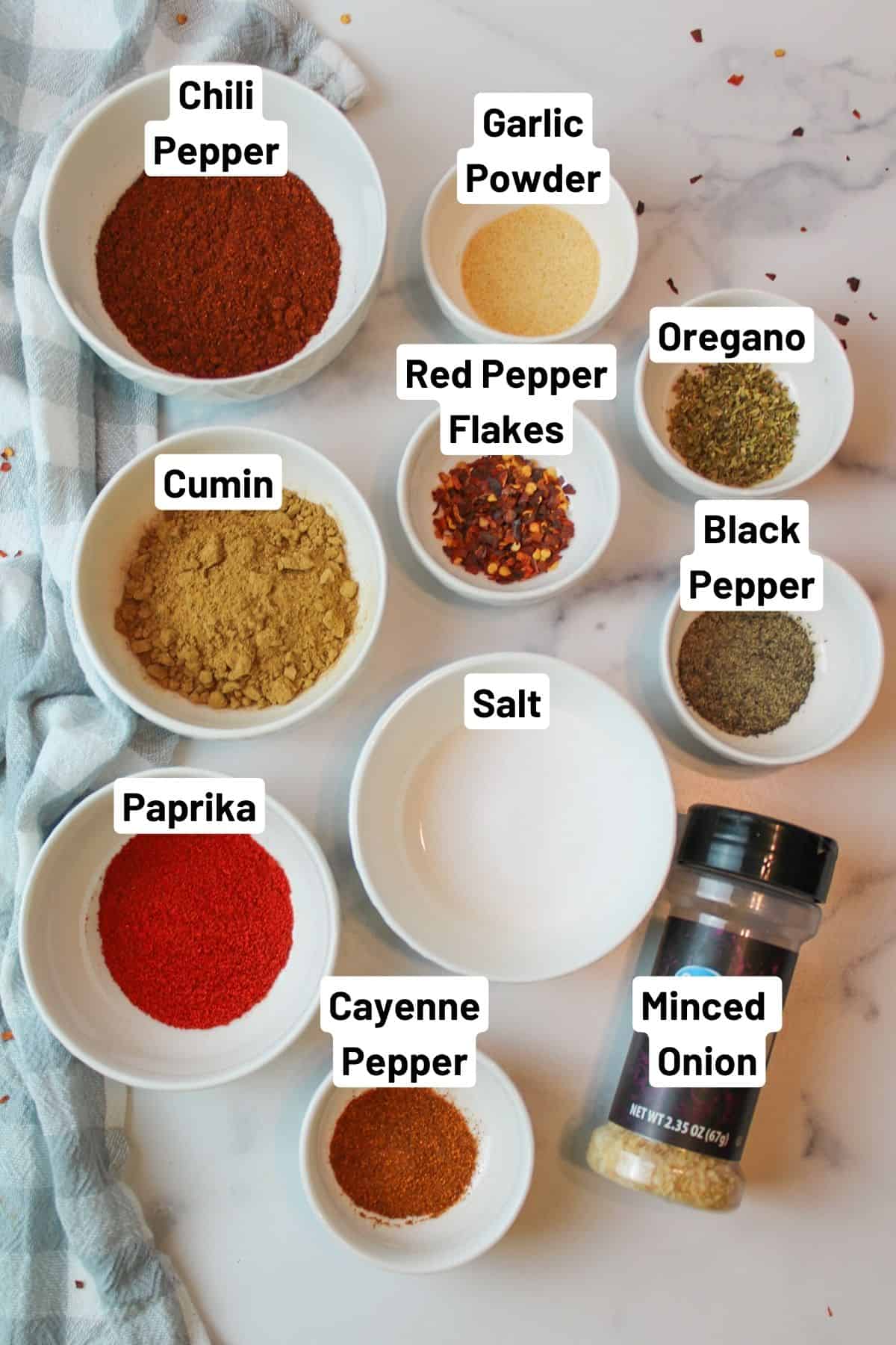 labeled ingredients needed to make taco seasoning