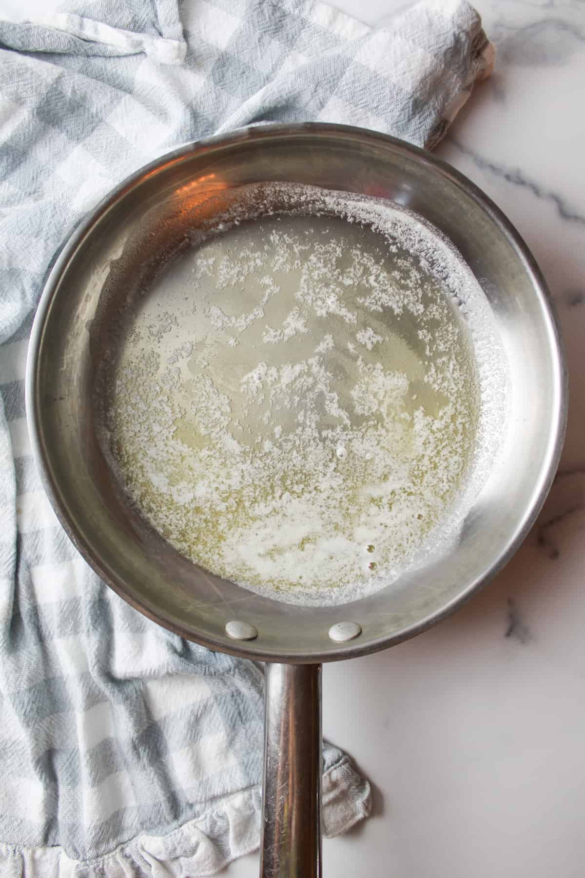melted butter in a skillet.
