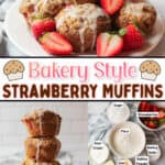 promotional graphic for Bakery Style Strawberry Muffins