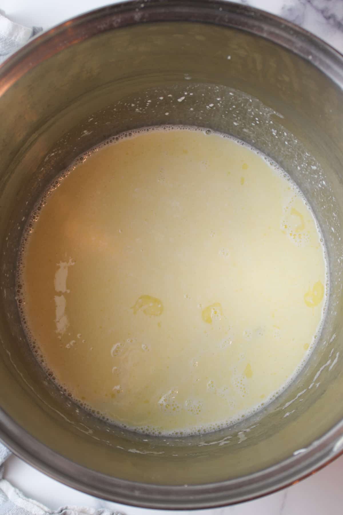 sour cream milk and butter mixture in a large pot