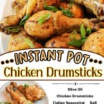 promotional graphic for Instant Pot Chicken Drumsticks