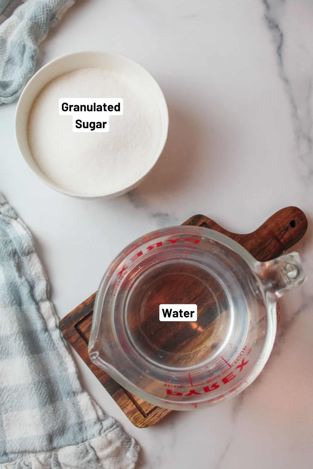 labeled ingredients needed to make microwave simple syrup