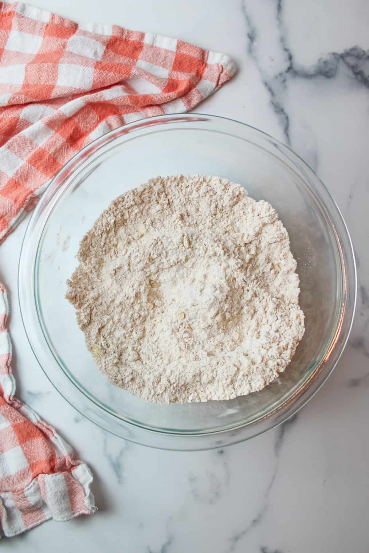whisked dry ingredients in a mixing bowl
