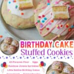 promotional graphic for Birthday Cake Stuffed Cookies