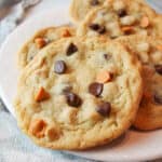 butterscotch chocolate chip cookies on a plate.