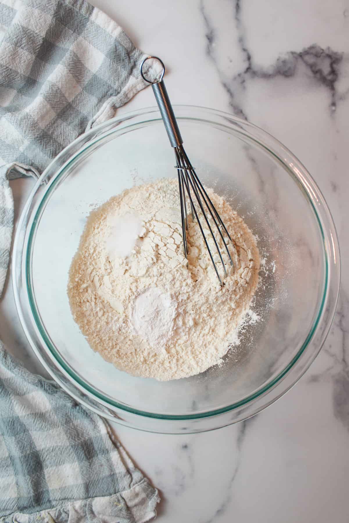 dry ingredients in a large mixing bowl with a whisk.