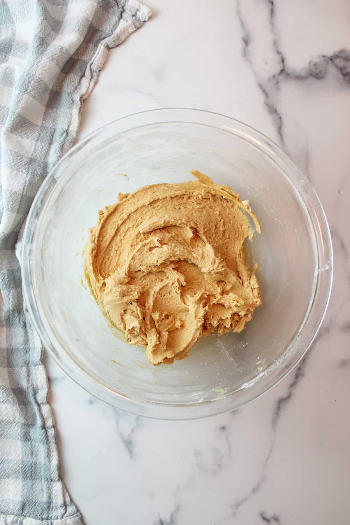 creamy peanut butter cookie dough in a mixing bowl