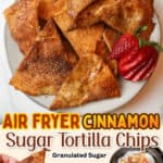 promotional graphic for Air Fryer Cinnamon Sugar Tortilla Chips