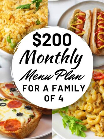 200 monthly menu plan for a family of 4.
