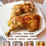 promotional graphic for Crispy Baked Chicken Quarters