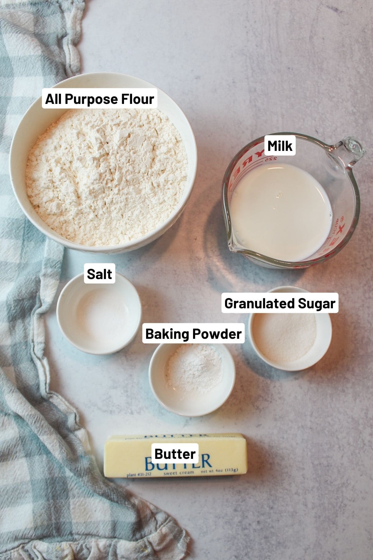 labeled ingredients needed to make big fluffy scone recipe