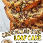 promotional graphic for Chocolate Chip Loaf Cake