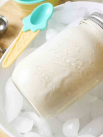 a jar full of homemade peanut butter mason jar ice cream