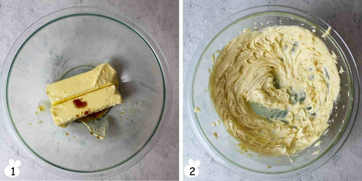 cream butter and vanilla in bowl.