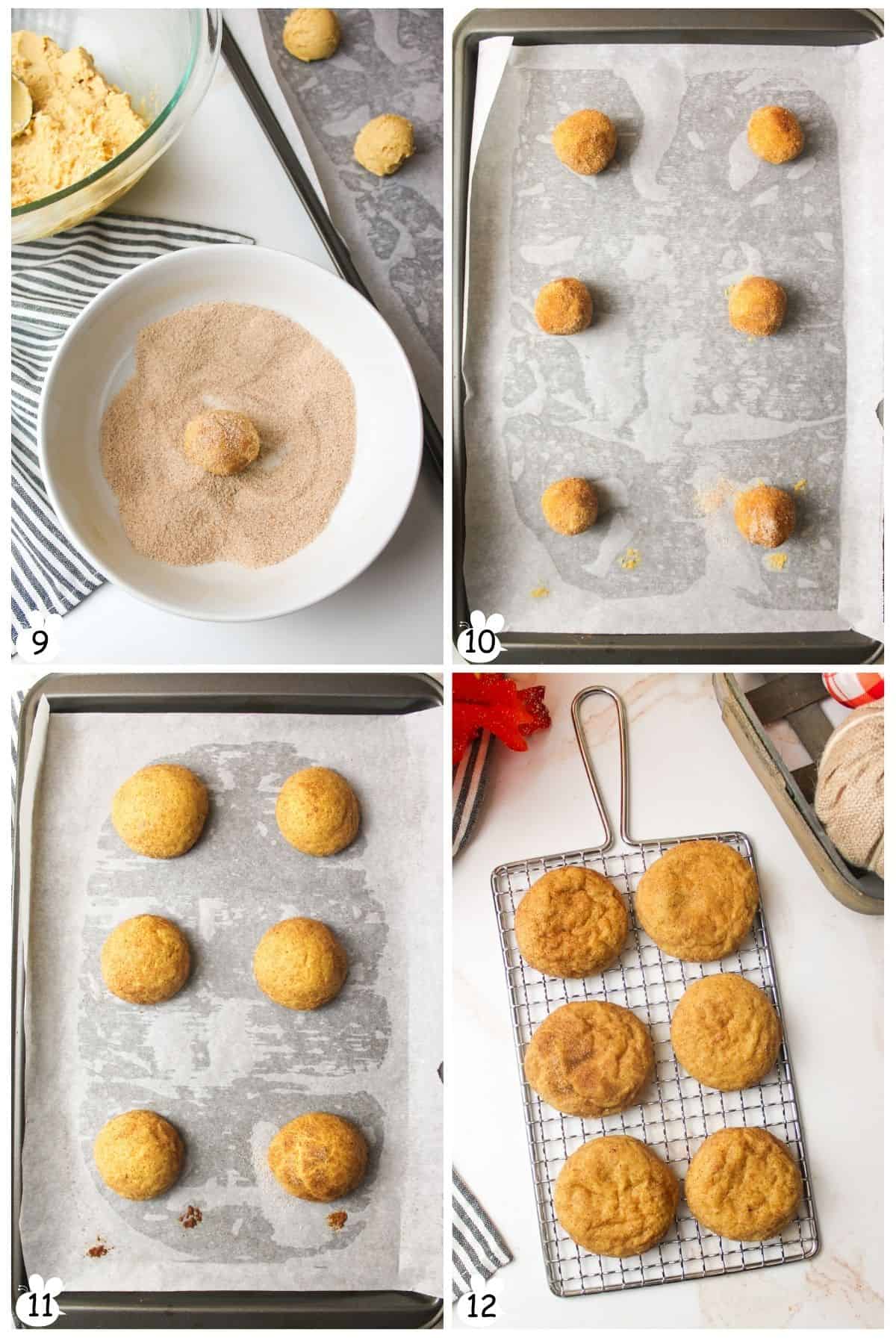 Scoop dough into balls, then roll in sugar coating. Place on sheet, bake, cool.