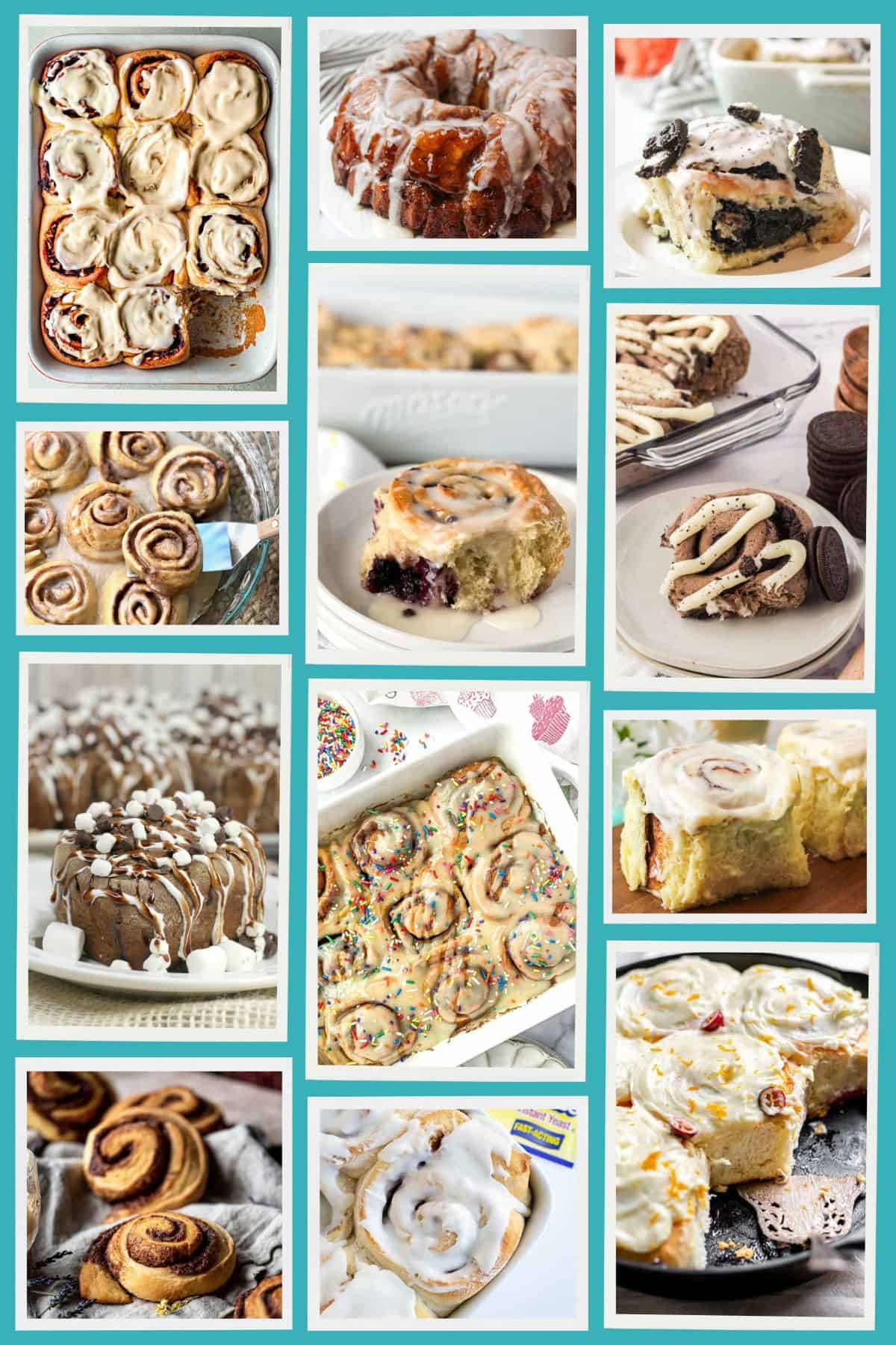 a collage of different cinnamon roll recipes.