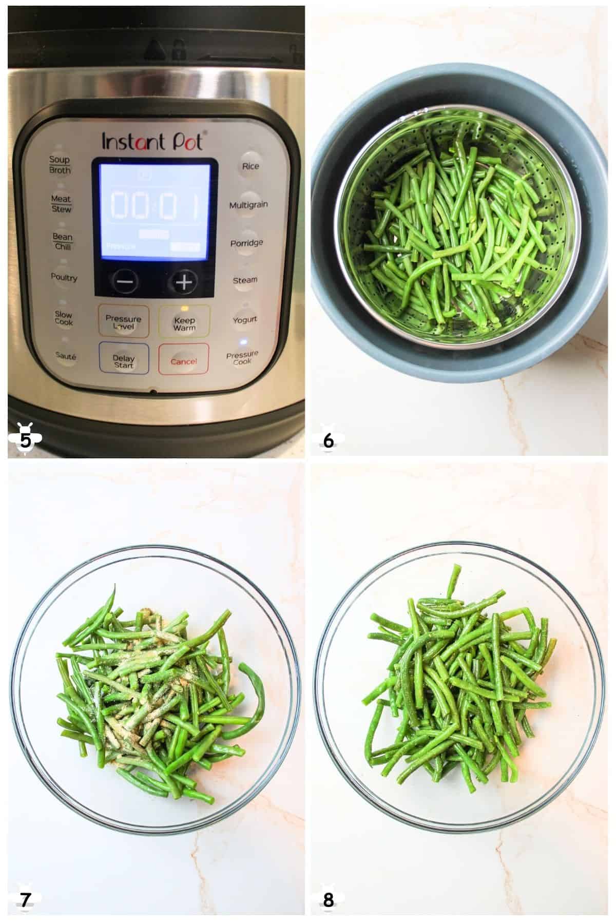 cook green beans and then toss in seasoning and oil.