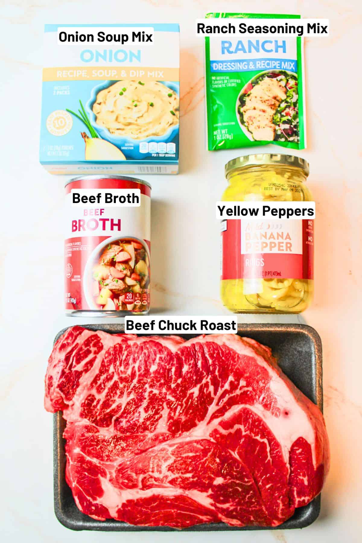 labeled ingrediets needed to make mississippi roast.