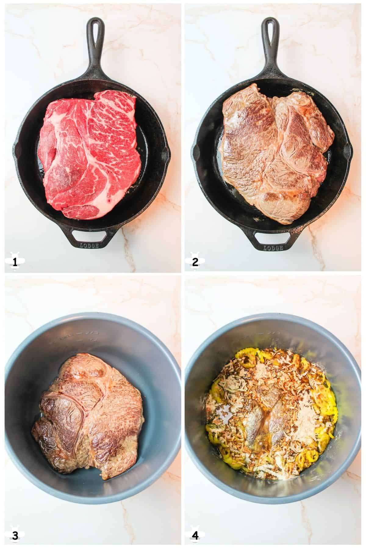 Sear your meat and add to instant pot along with other ingredients.