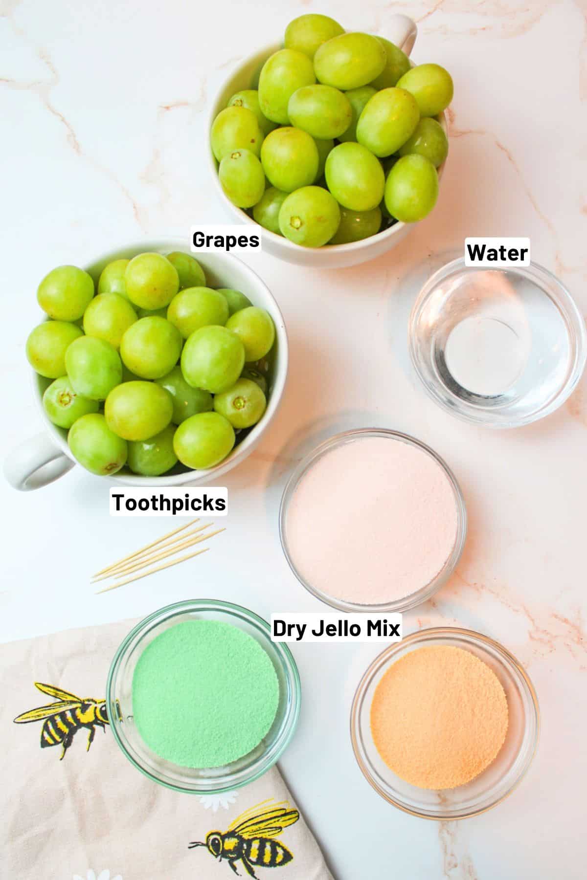 labeled ingredients needed to make sour patch grapes.