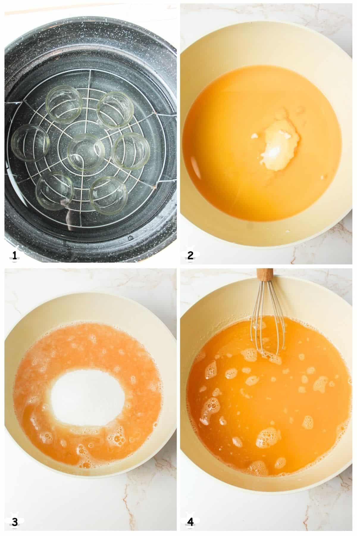 sterilize jars, mix pectin and juice and stir in sugar.
