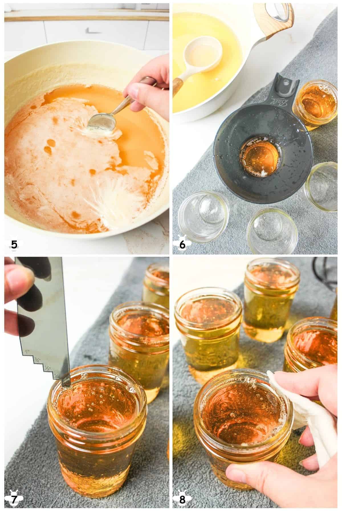 bring to boil scrape off foam and pour into jars before wiping rims.