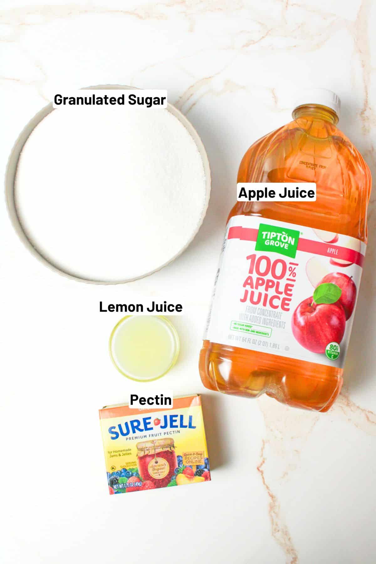 labeled ingredients needed to make apple jelly.