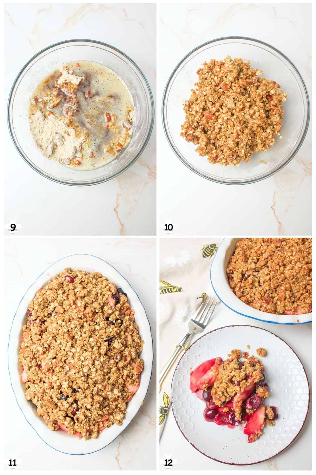add browned butter to topping, mix and spread over filling then bake.