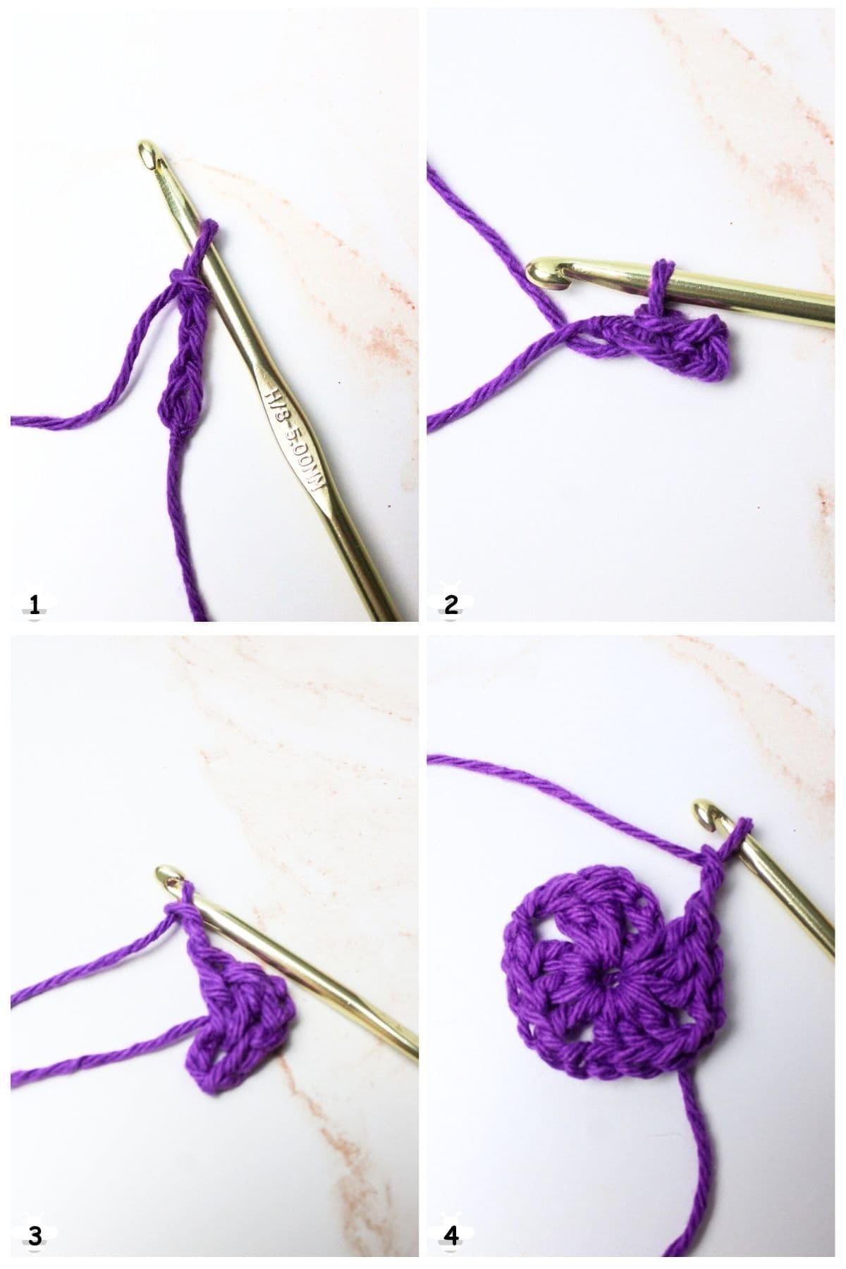chain 4, then turn and chain dc into circle.