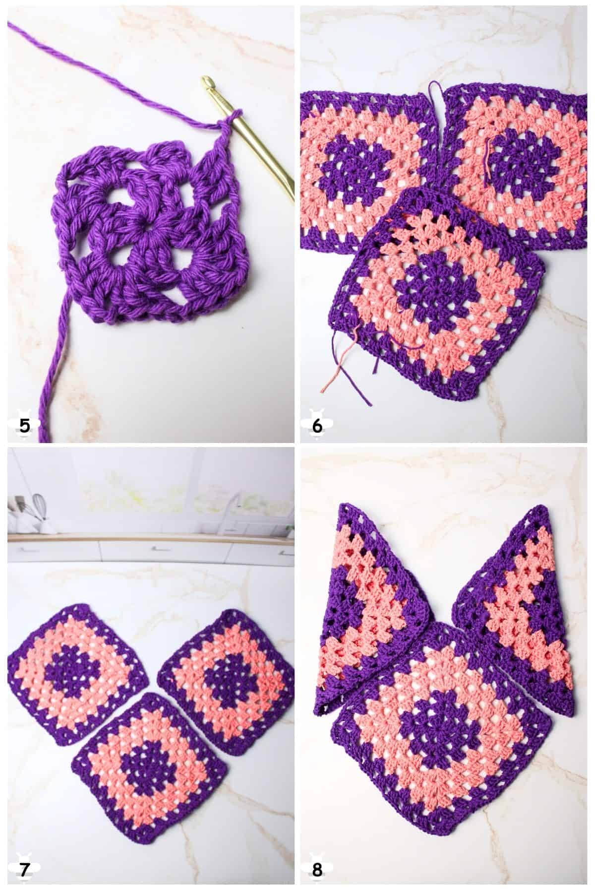 make granny squares desired size, position and fold squares.