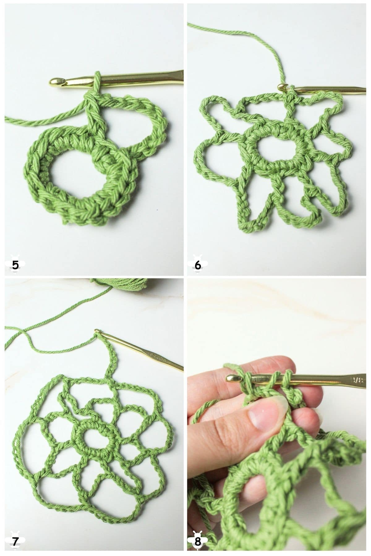 connect chains into loops with double crochet and continue on.