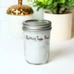 labeled closed jar of baking soda cleaning paste.