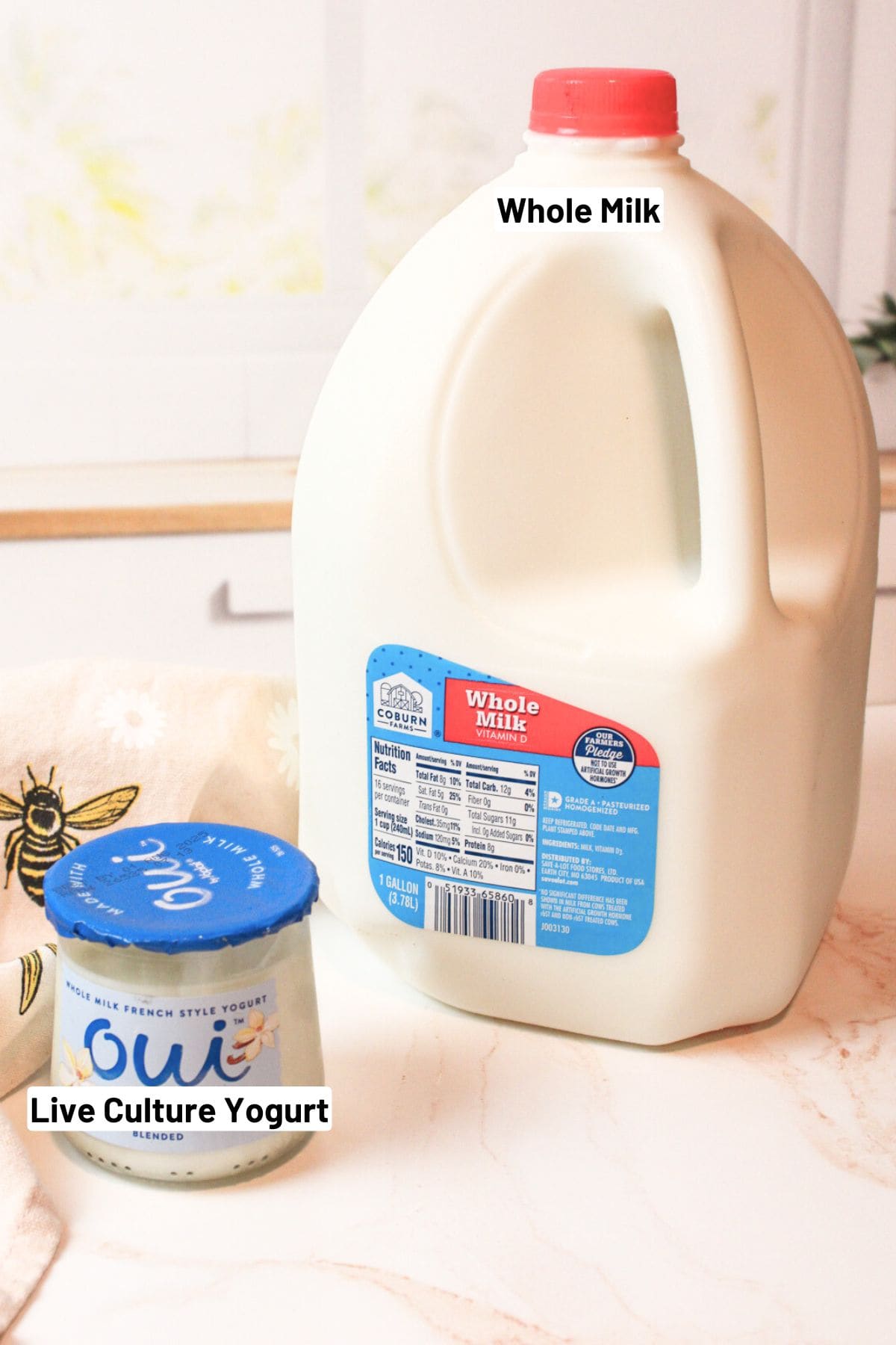 labeled ingredients needed to make instant pot yogurt.