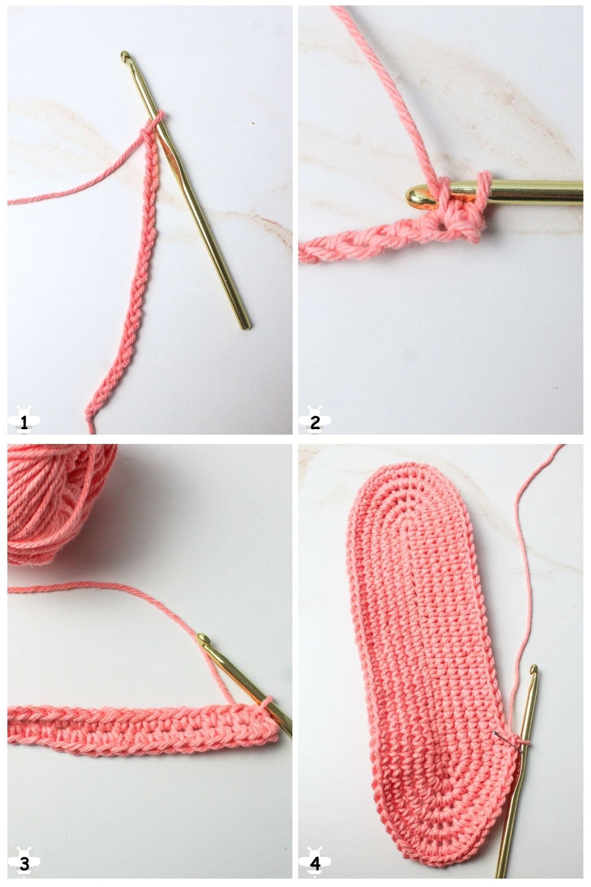 chain, turn, and add along curve to make oval of desired size.