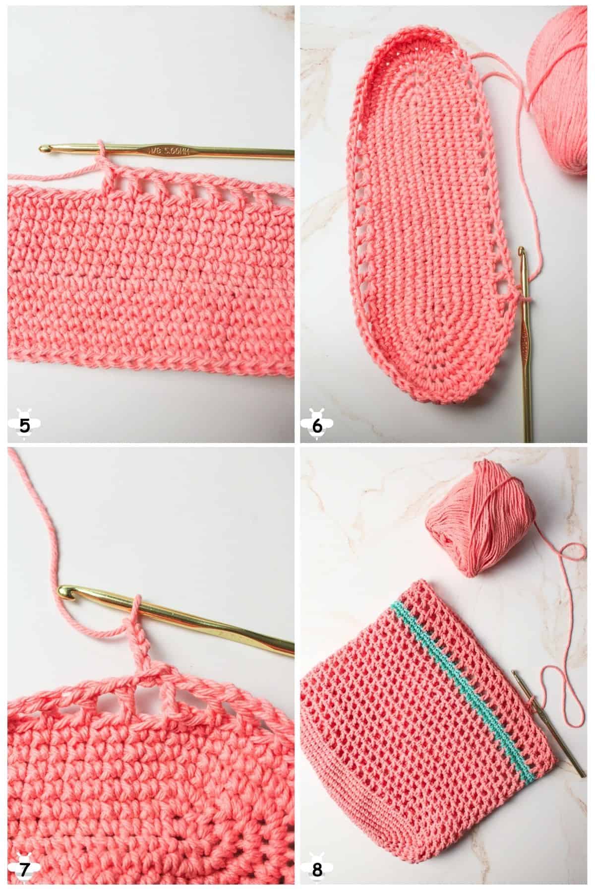 double crochet chain and skip to make mesh netting sides.