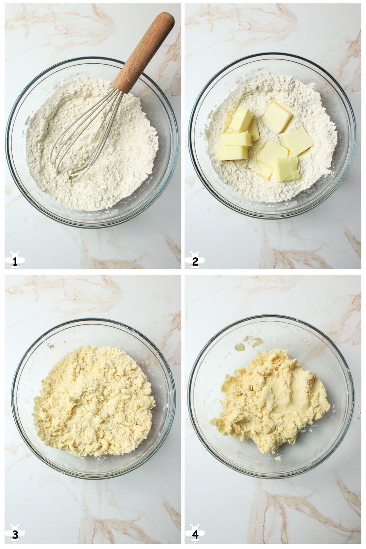 whisk dry ingredients and cut in butter.