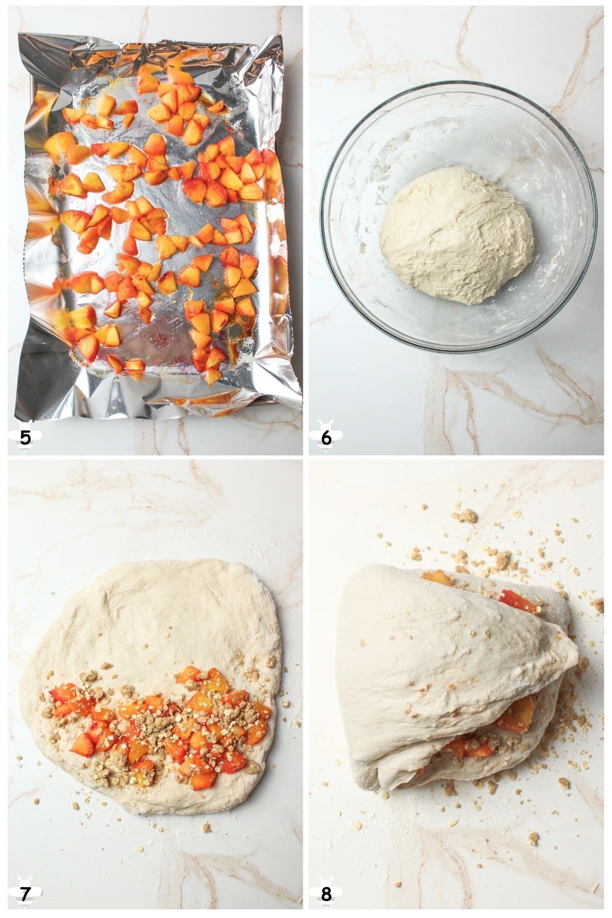 roast peaches and fold into the dough with the crisp.
