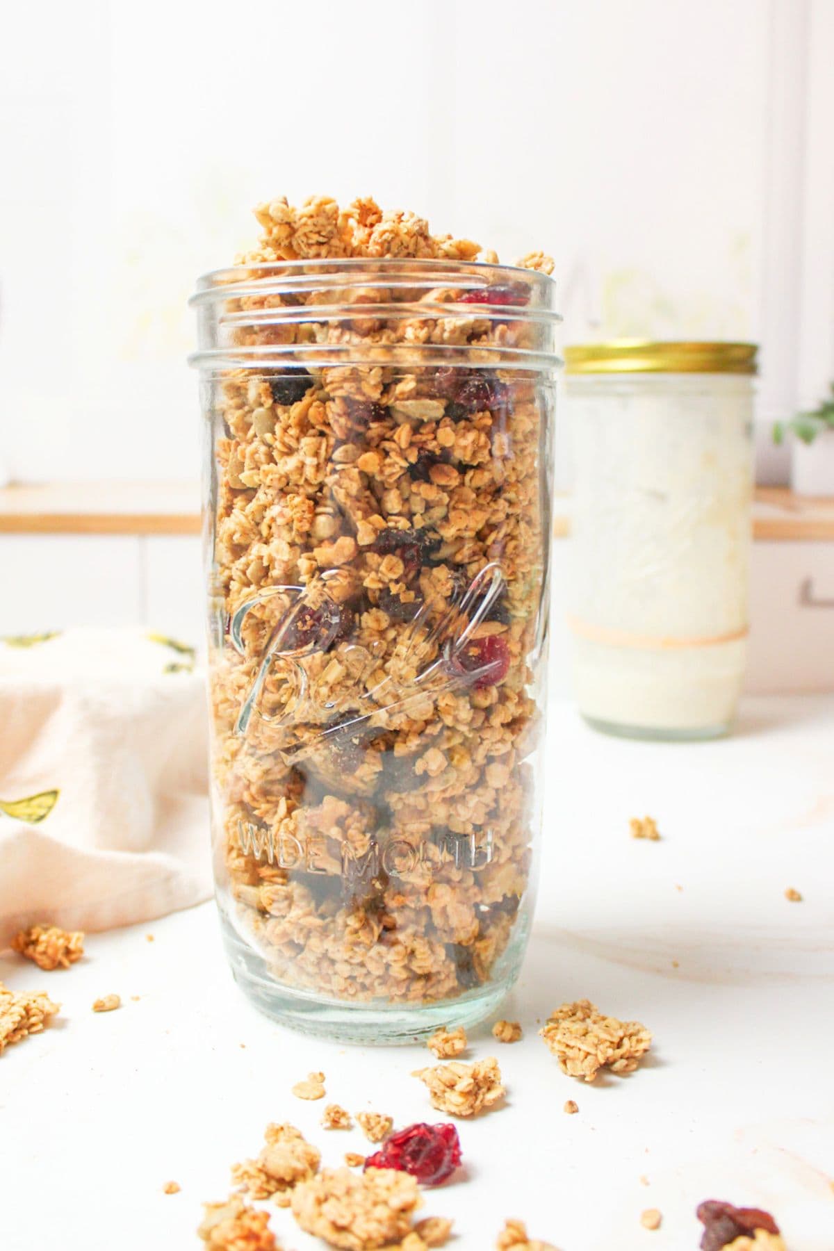 a jar filled with sourdough granola.
