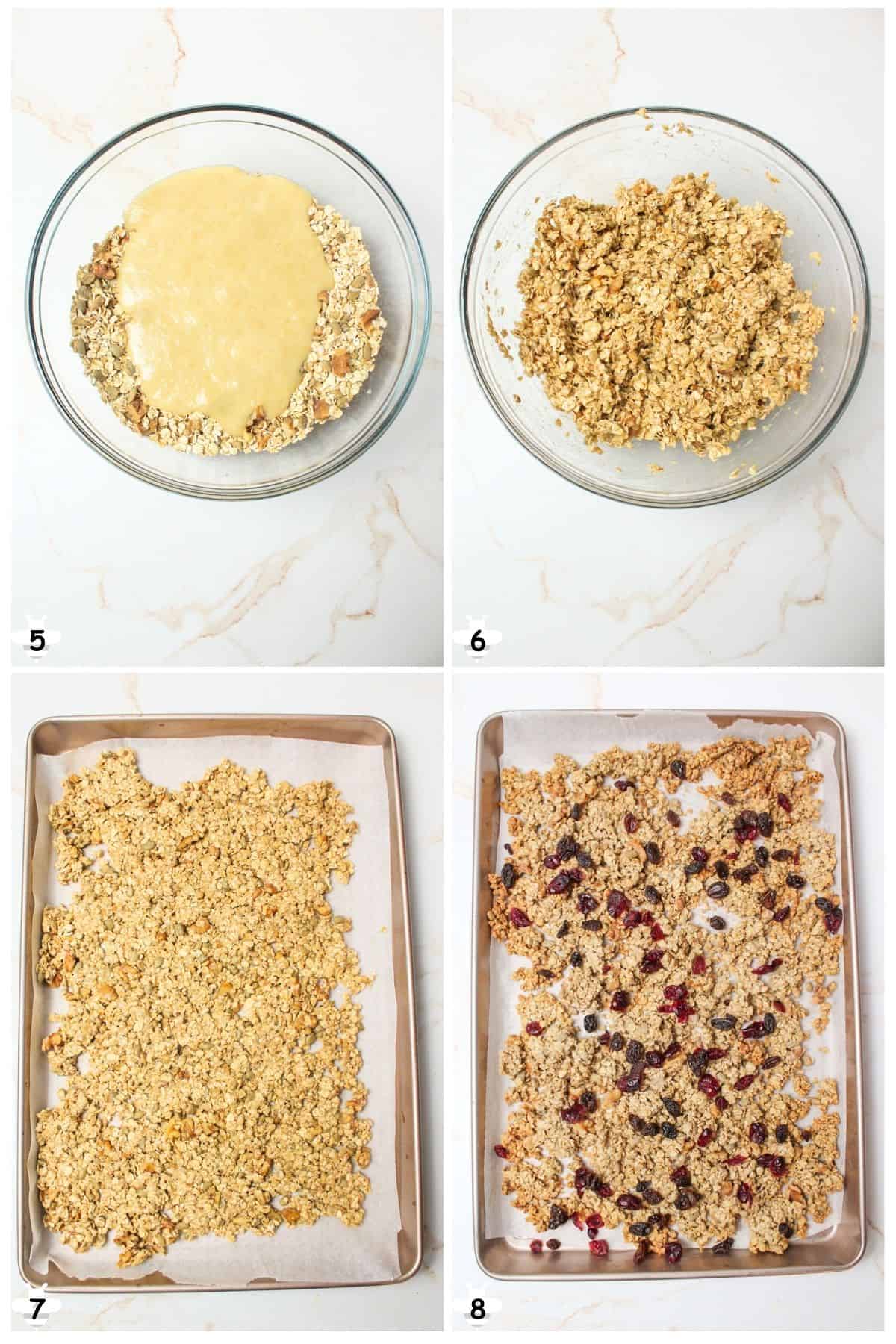 mix wet with dry, spread on baking sheet and cook.