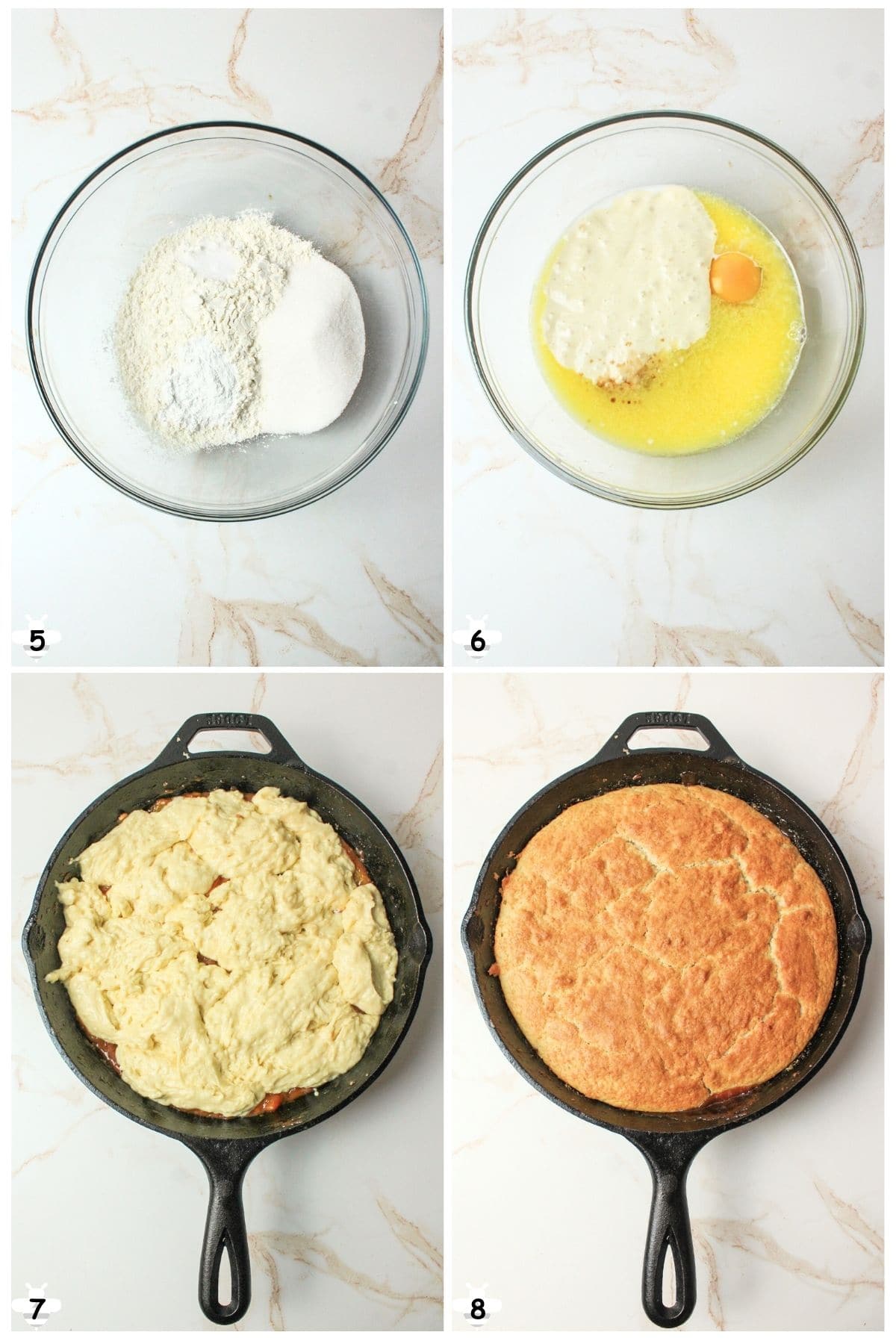 mix batter and add on top of peaches before baking.