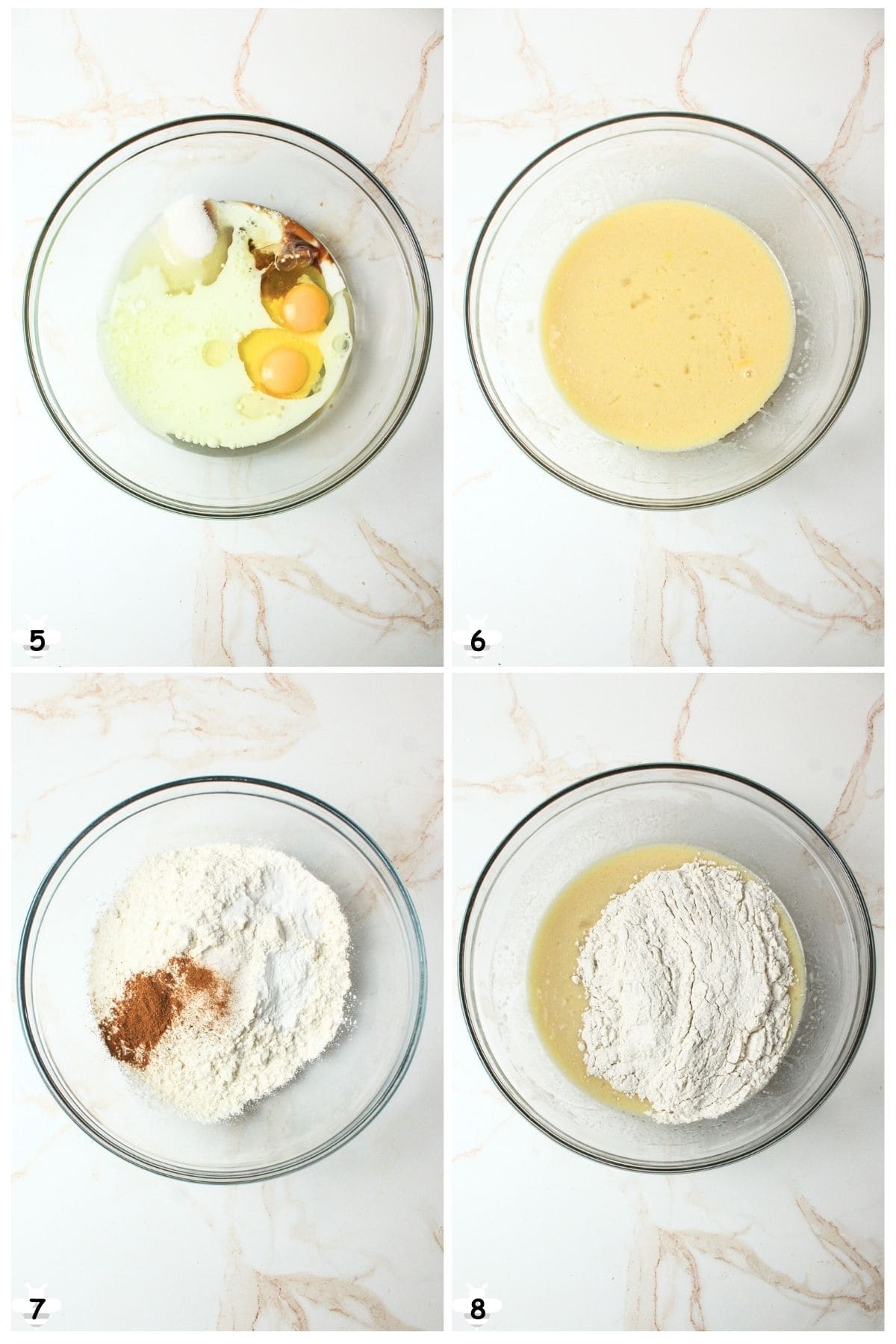 mix wet ingredients and dry ingredients then combine.