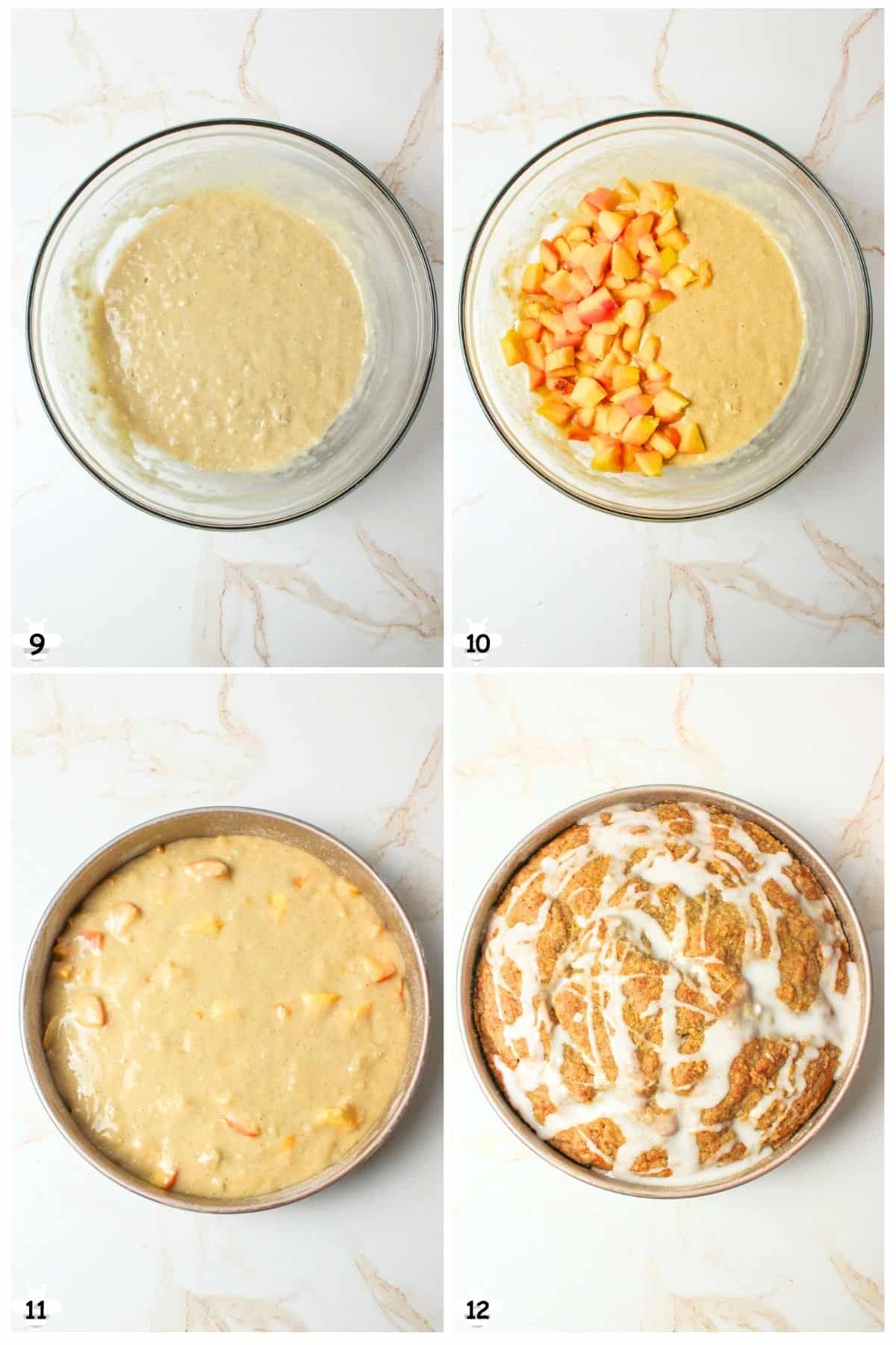 fold in peaches and pour into pan, bake and add icing.