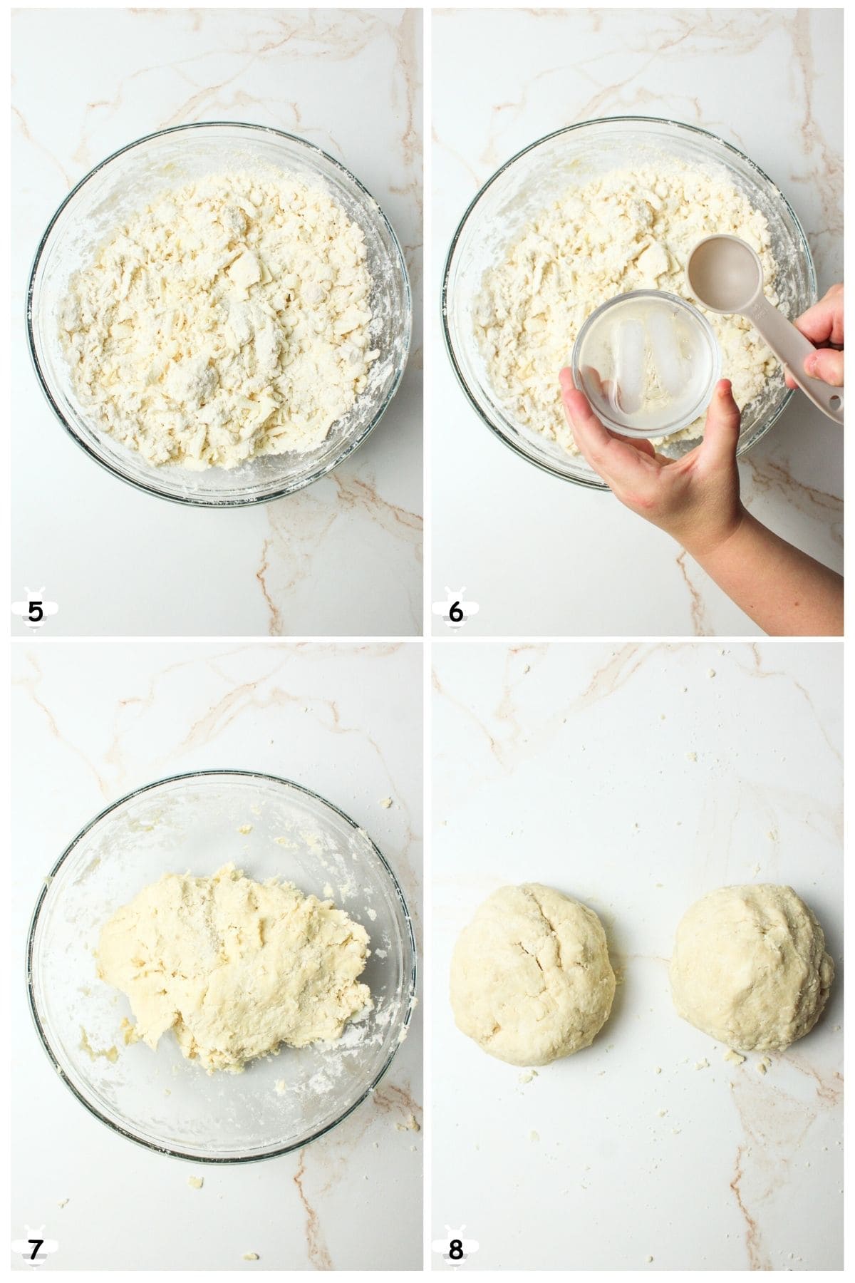 mix and add ice water then divide into two.