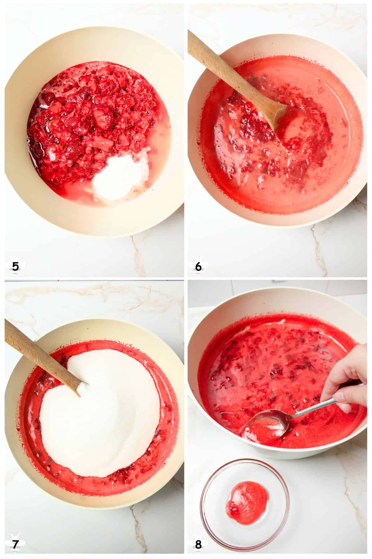 add pectin and berries to pot and cook then add sugar, skim.