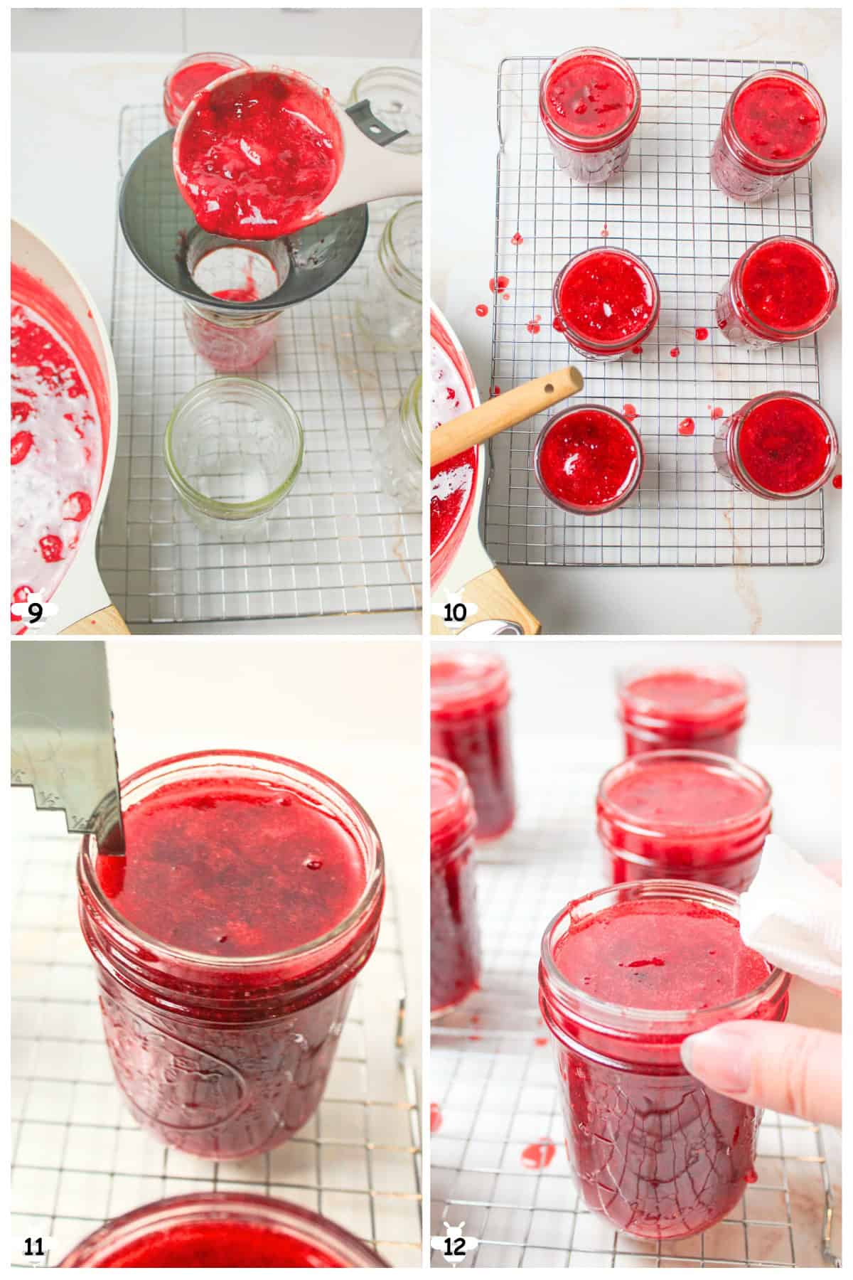 pour into jars, measure head space and clean rims.