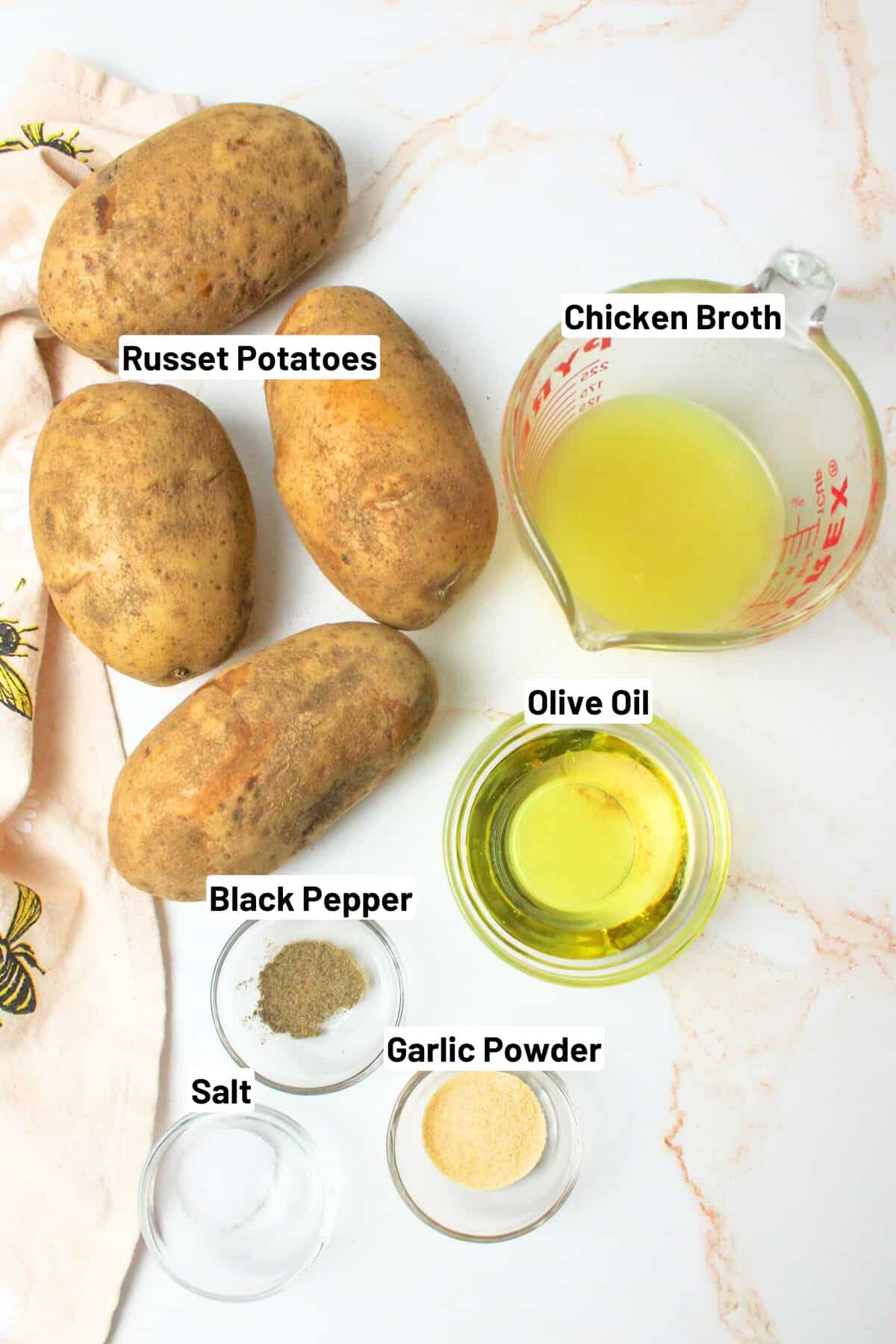 labeled ingredients needed to make dairy free mashed potatoes.