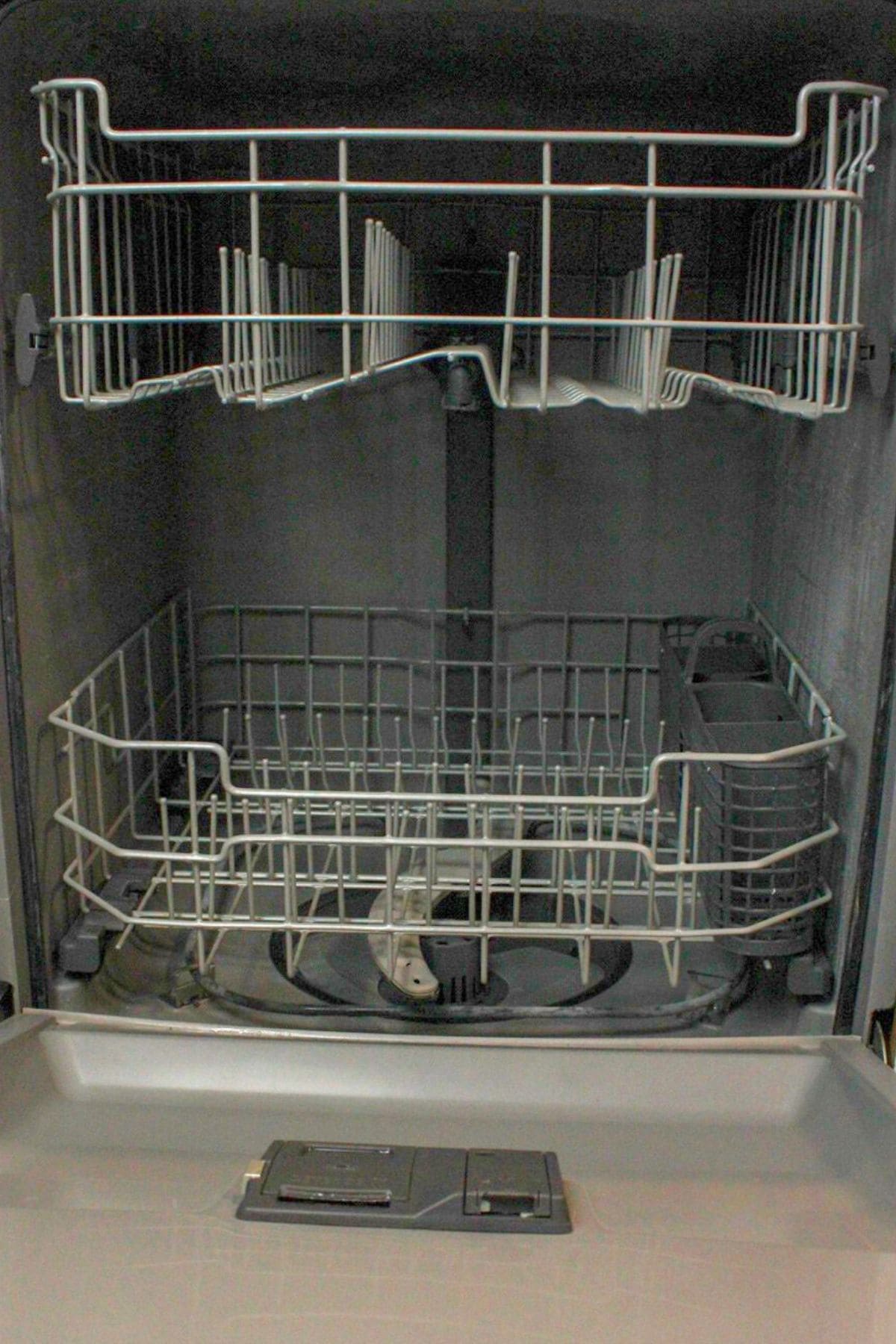 the inside of a clean dishwasher.