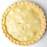 unbaked homemade pie with top crust.